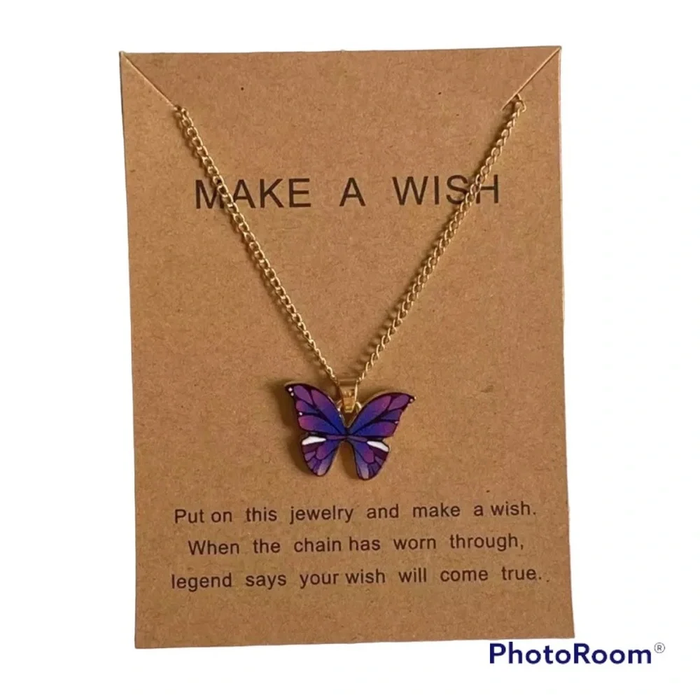 Make a Wish Purple Butterfly necklace & card jewelry MS multiple sclerosis